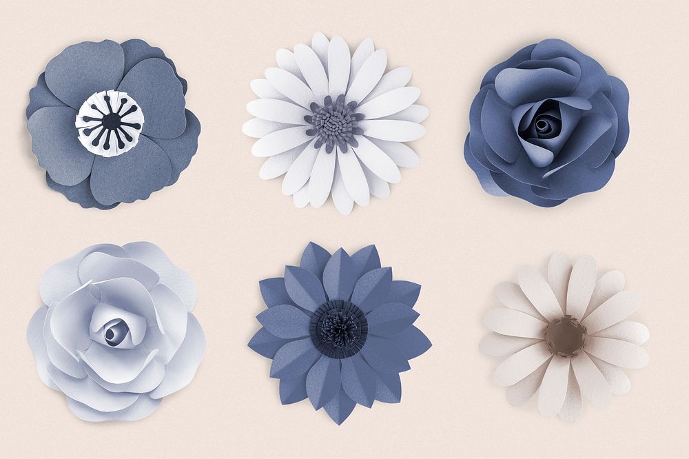 Variety of blue and white paper craft flower set