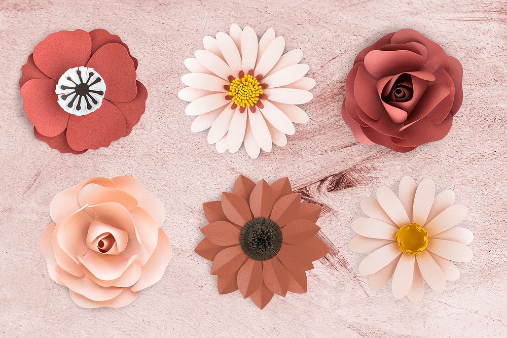Pink, red, and coral floral design elements on beige background