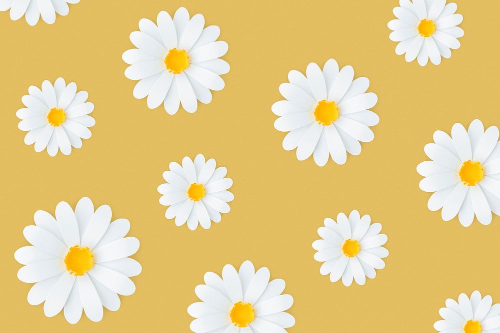White daisy pattern on yellow background