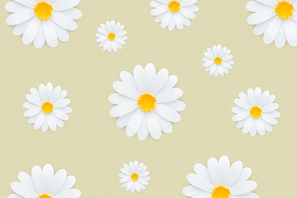 White daisy pattern on pale yellow background