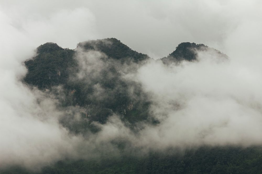 View of a misty mountain