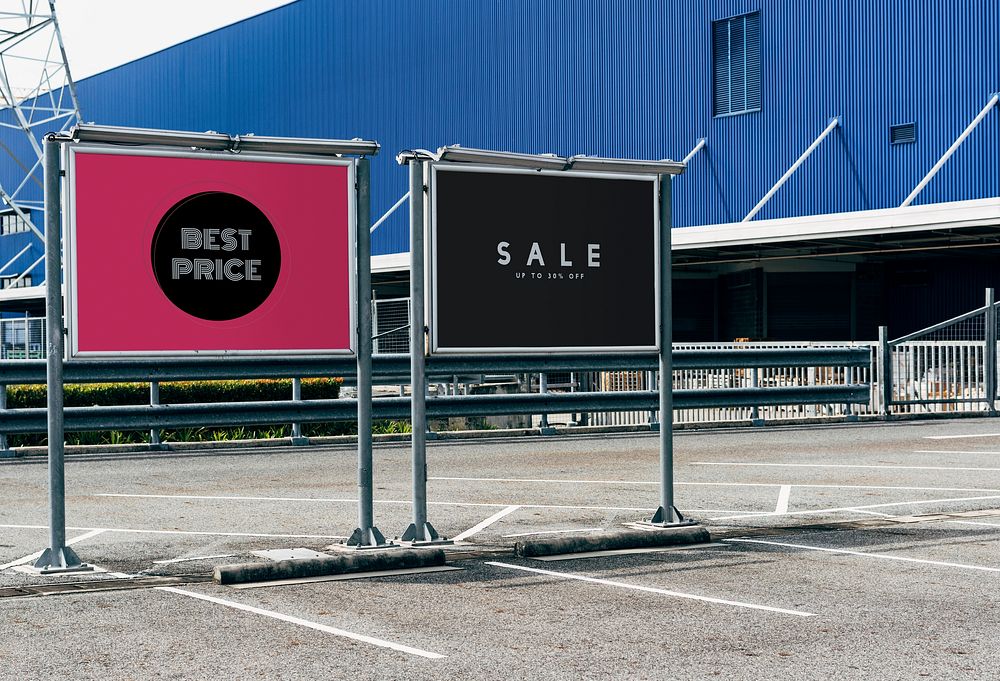 Parking lot with advertising boards