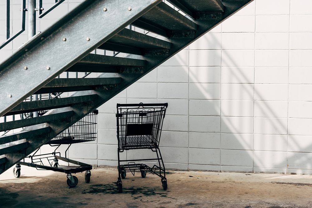 Shopping carts under the staircase