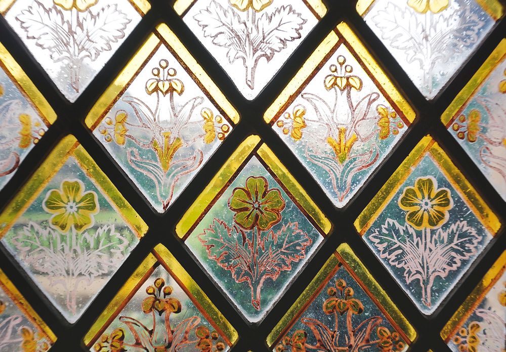 Glass windows with hand drawn flowers