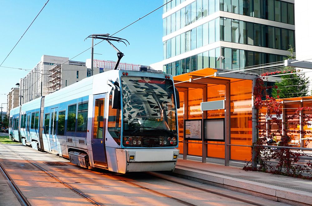 Blue tram in Oslo, Norway