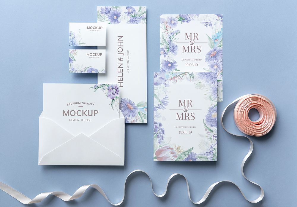 Wedding invitation set with card mockups