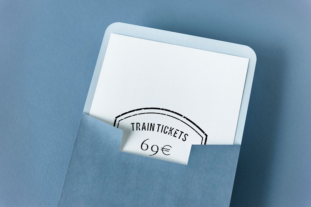 Train ticket mockup in a paper sleeve