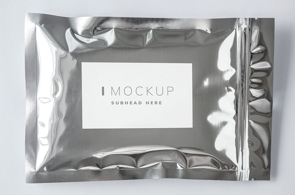 Resealable metallic packaging bag mockup