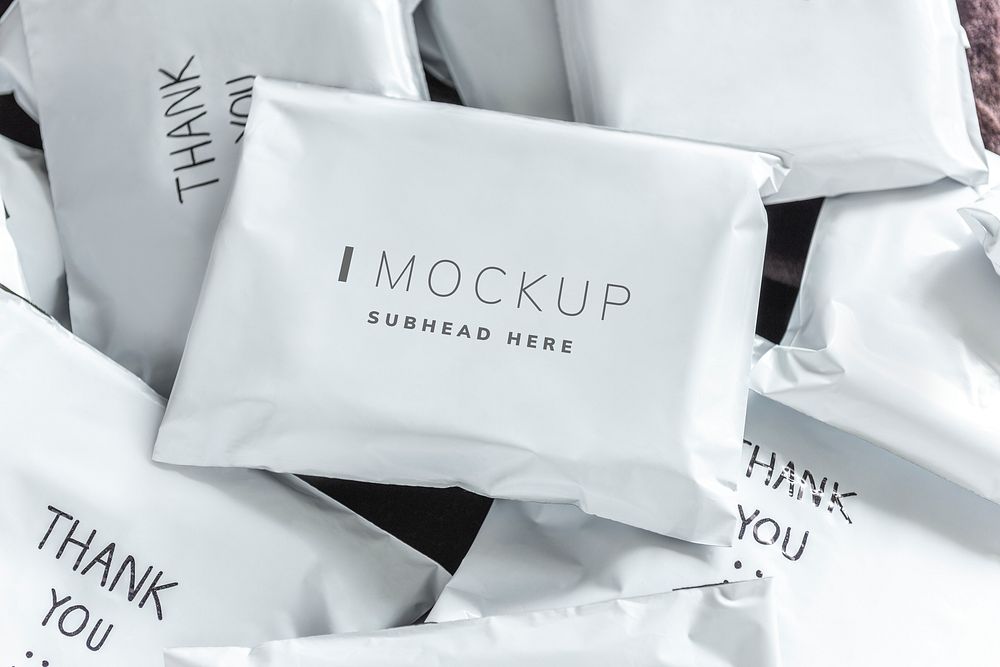 Pile of online shopping package mockups