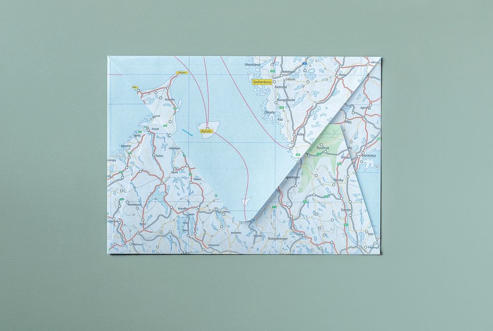 World map patterned envelope mockup