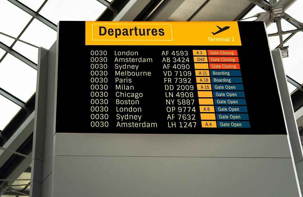 Announcement screen mockup at the airport
