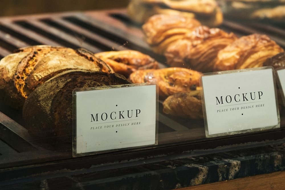 Mockup of labels in a bakery display
