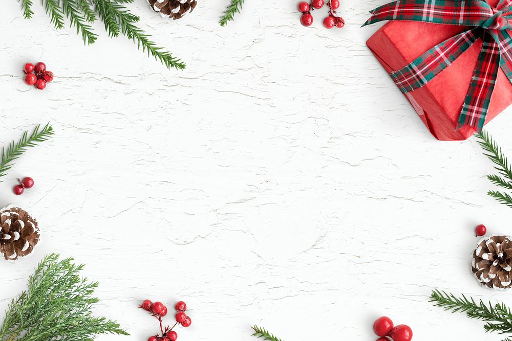 Christmas decorations on table background mockup