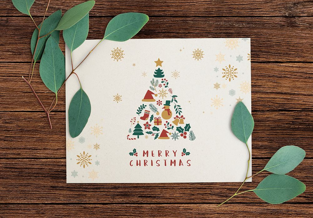 Christmas greeting card flatlay
