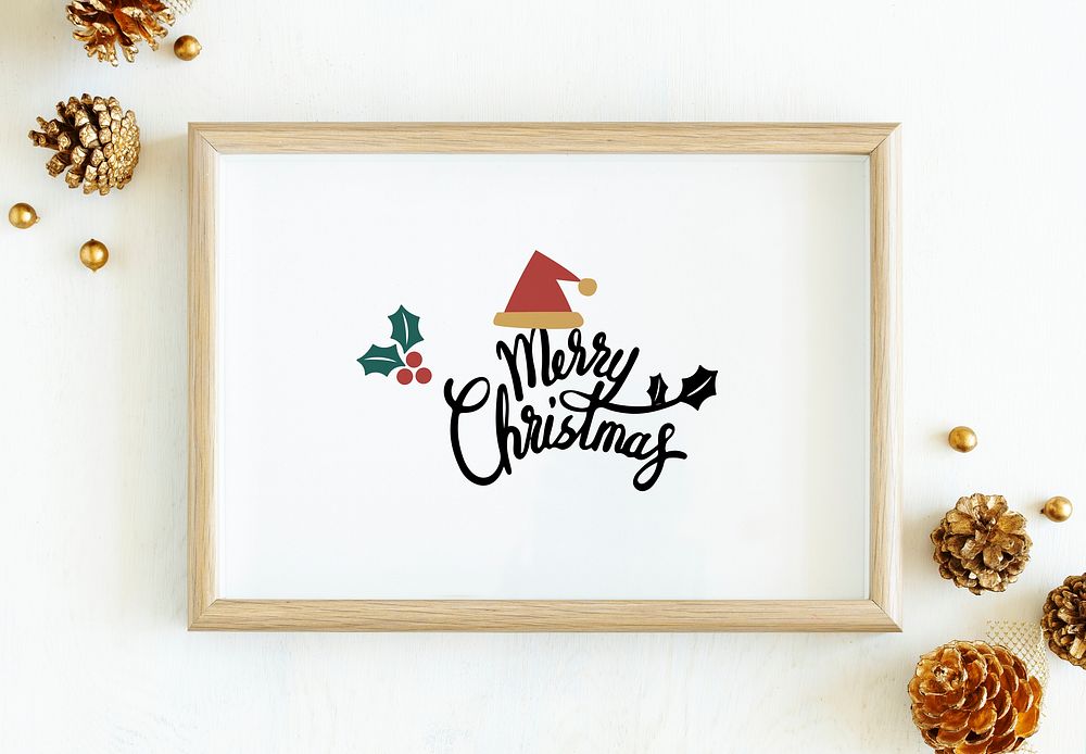 Merry Christmas illustration in a frame mockup
