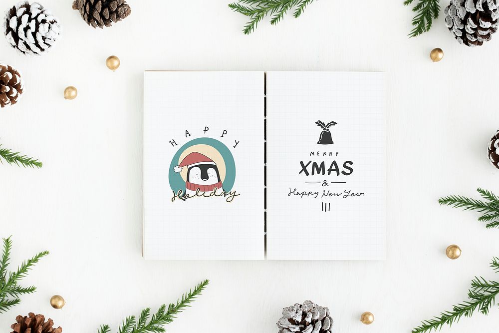 Christmas illustrations in a notebook mockup