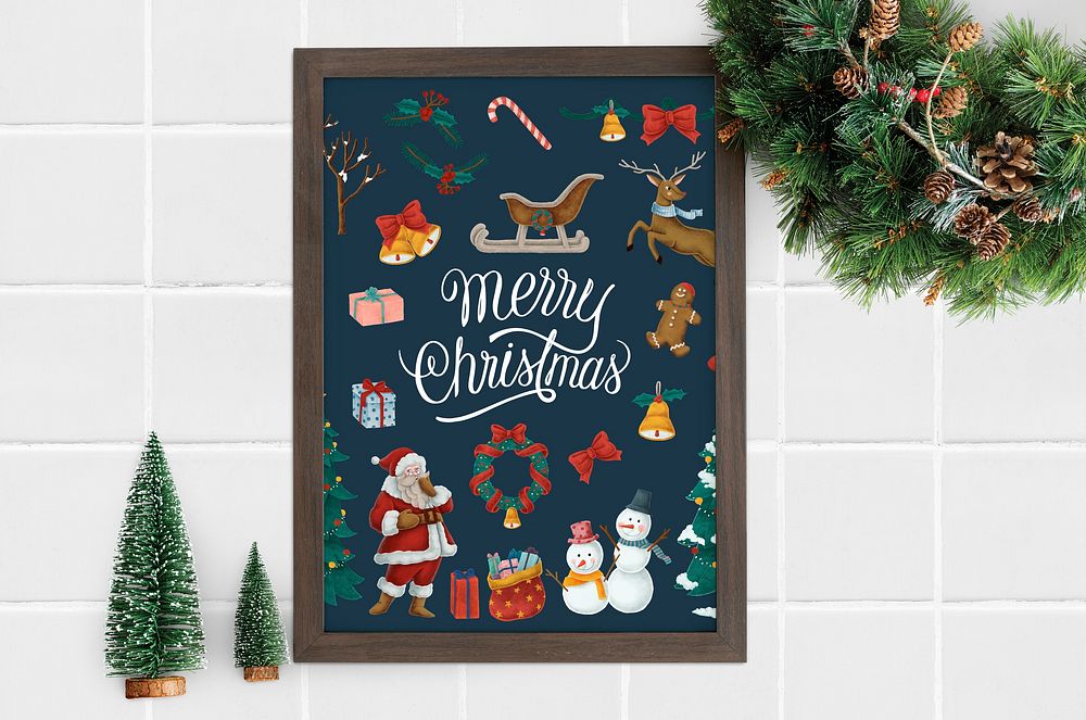 Merry Christmas poster in a frame mockup
