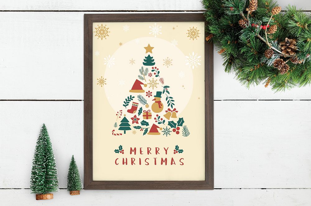 Merry Christmas festive poster mockup