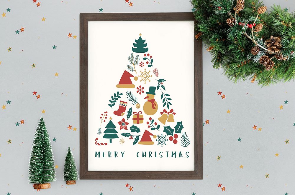Merry Christmas festive poster mockup