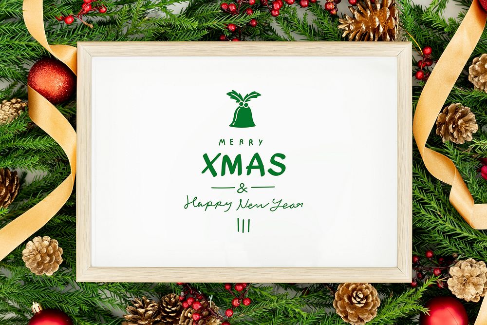 Merry Christmas greeting in a frame mockup