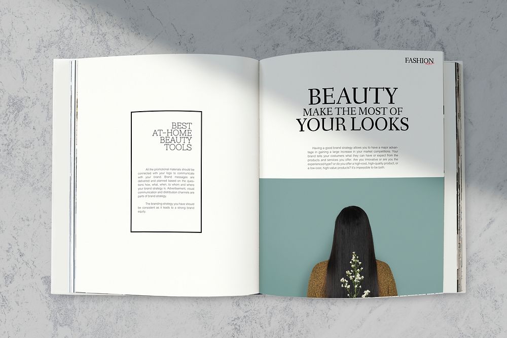 Magazine mockup with beauty tools psd