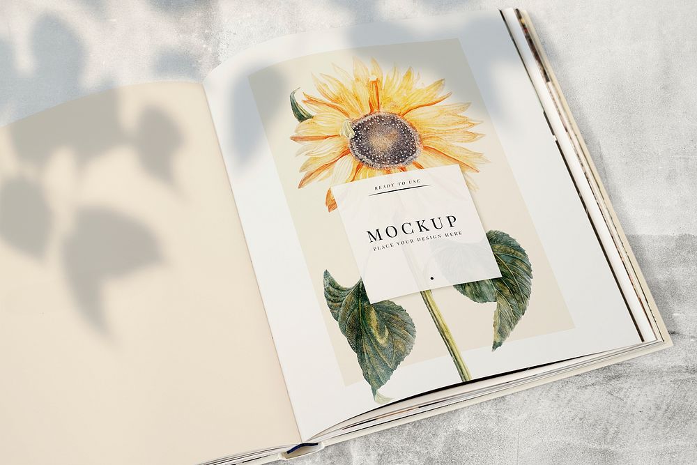 Sunflower on a magazine mockup with a blank space psd
