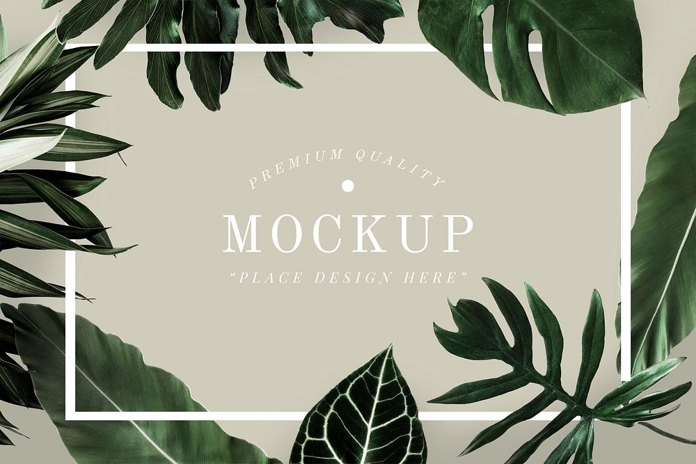 Tropical foliage design frame mockup psd