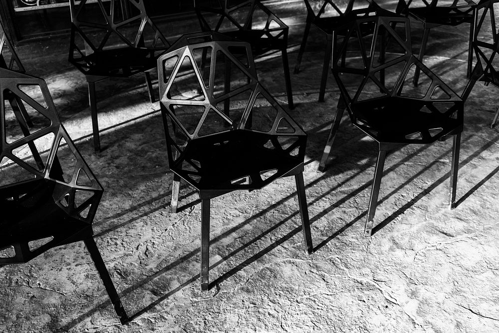 Group of black metal chairs