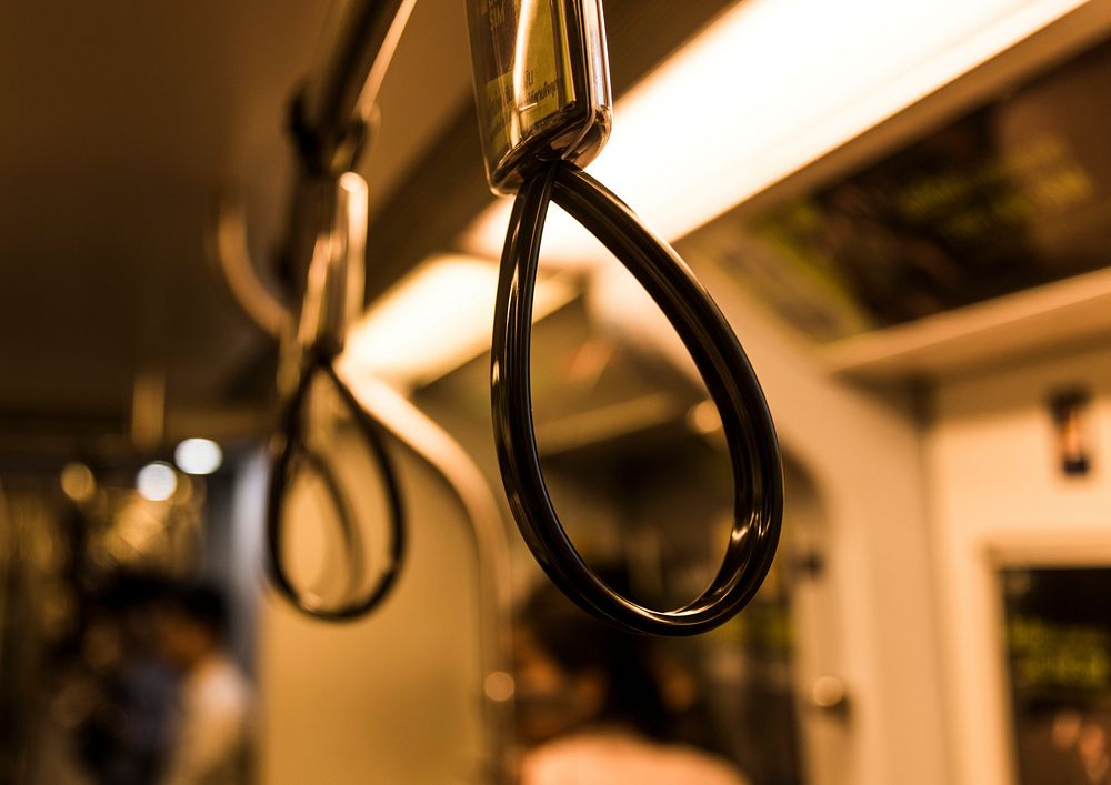 Closeup of handle in public transportation