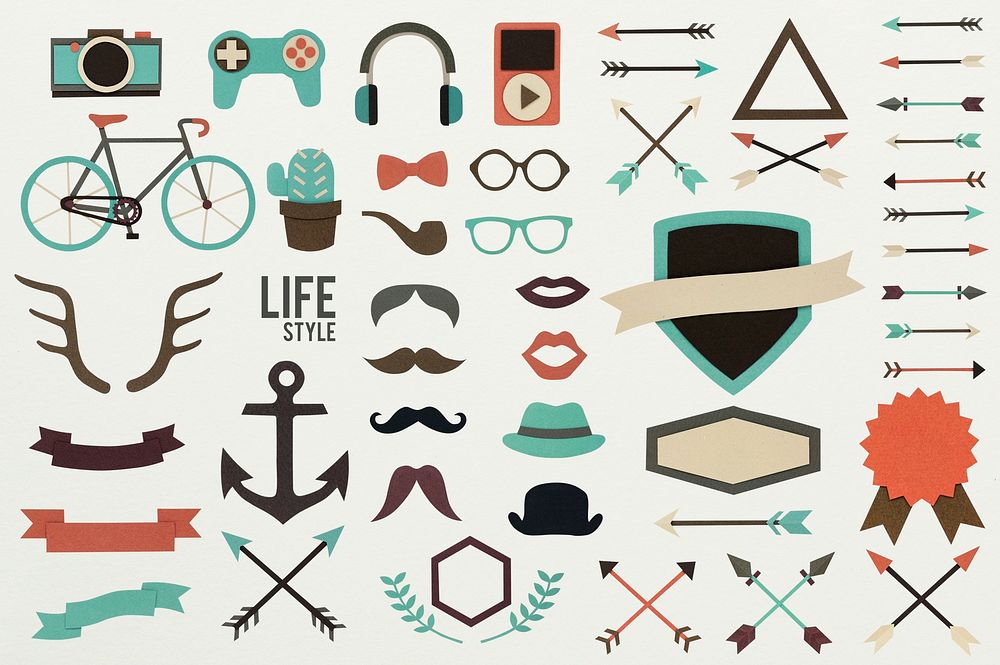 Paper craft compilation of hipster symbols