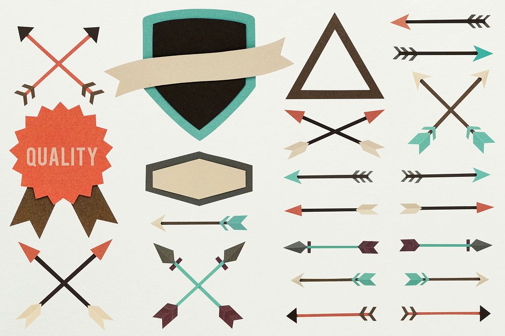 Arrow symbol set paper craft icon