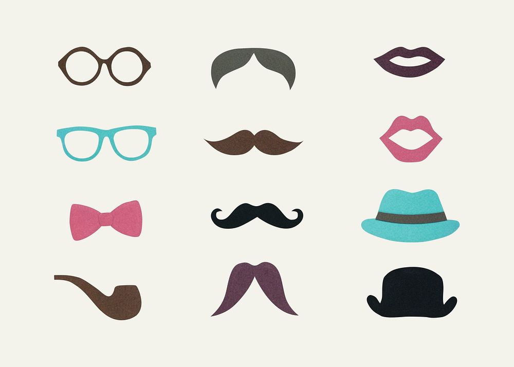Hipster paper craft icon set on off white background