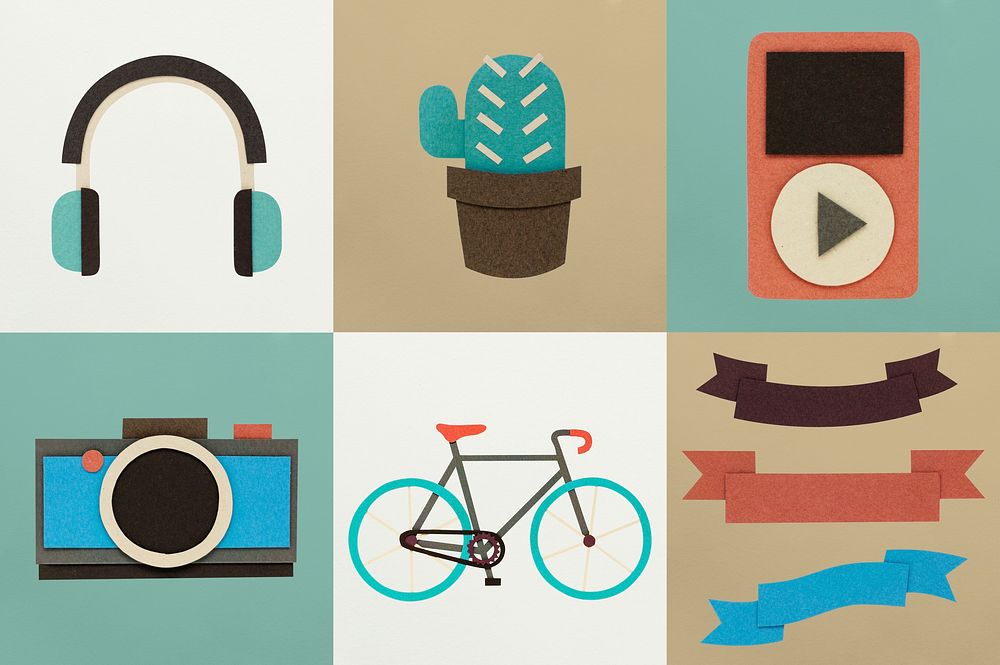 Paper craft props icon set