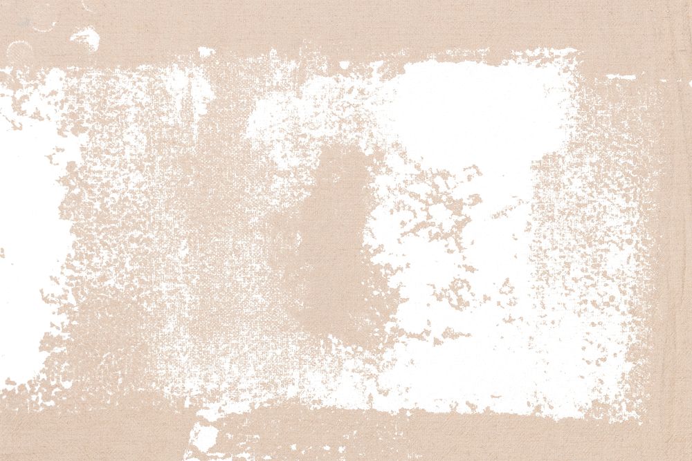 White block print on beige background