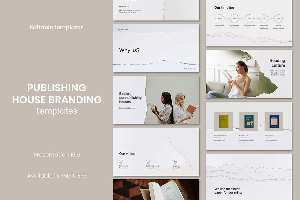 Minimal publishing house template psd ripped paper craft business presentation