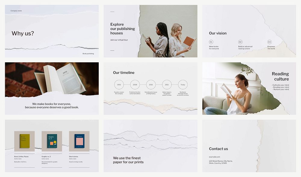 Minimal publishing house template psd ripped paper craft business presentation