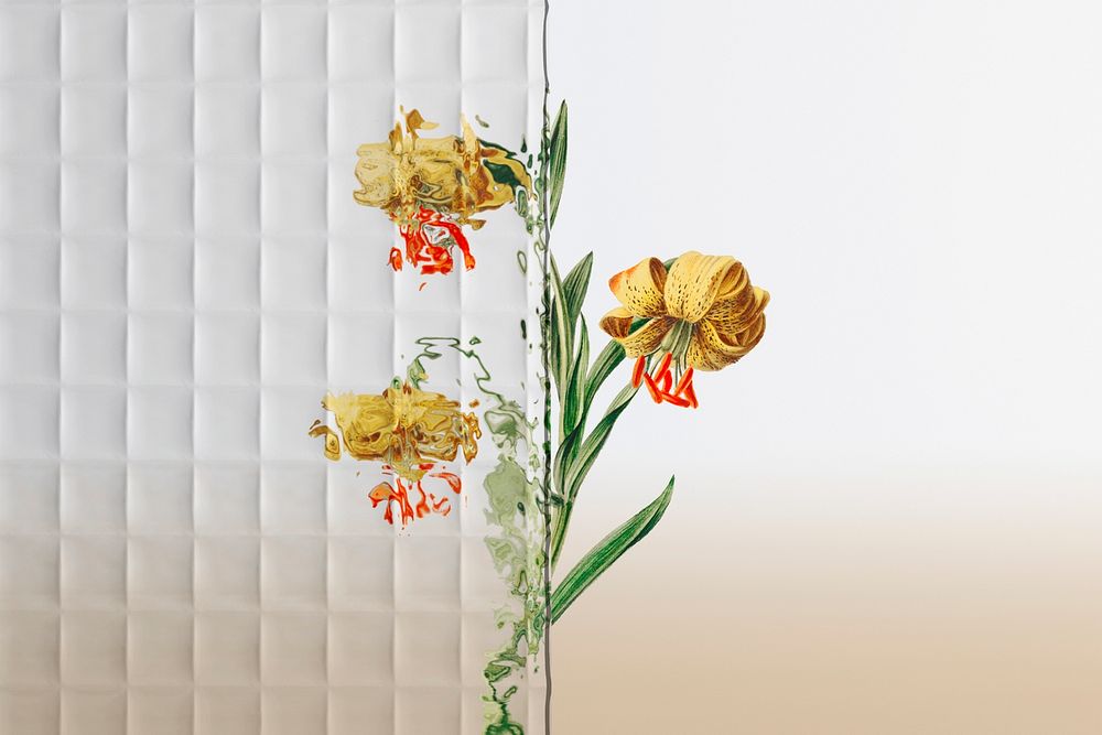 Nature background psd with flower behind patterned glass