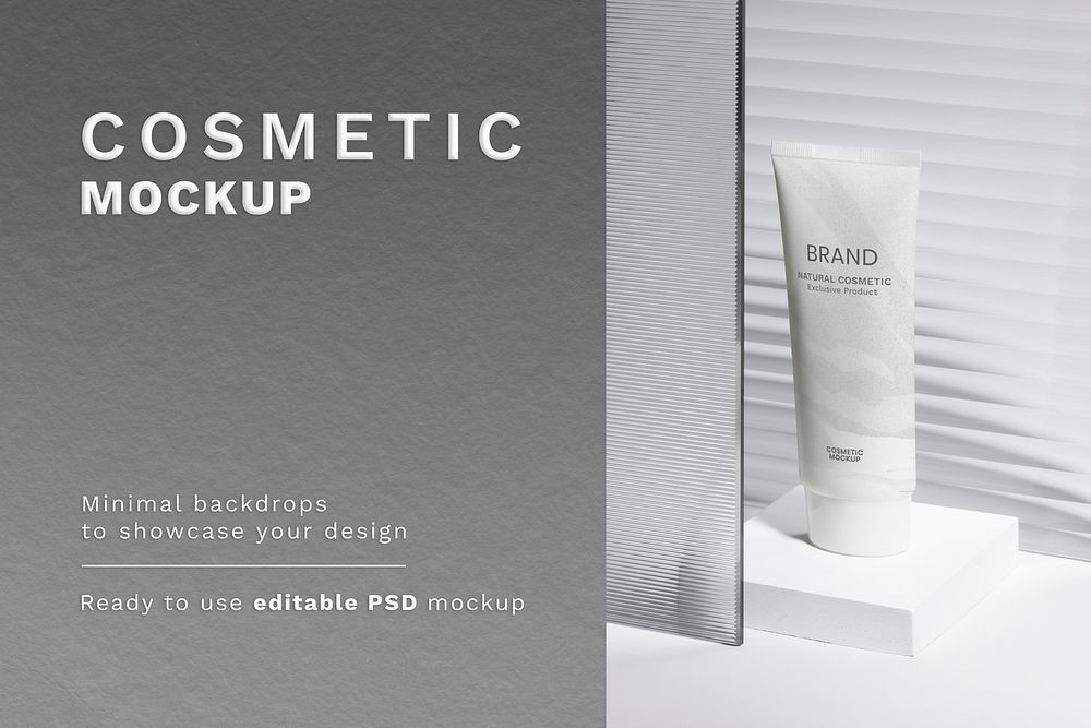 Cosmetic tube mockup psd with patterned glass texture product backdrop