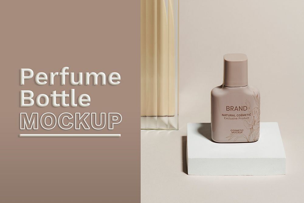 Perfume bottle mockup psd with patterned glass texture product backdrop