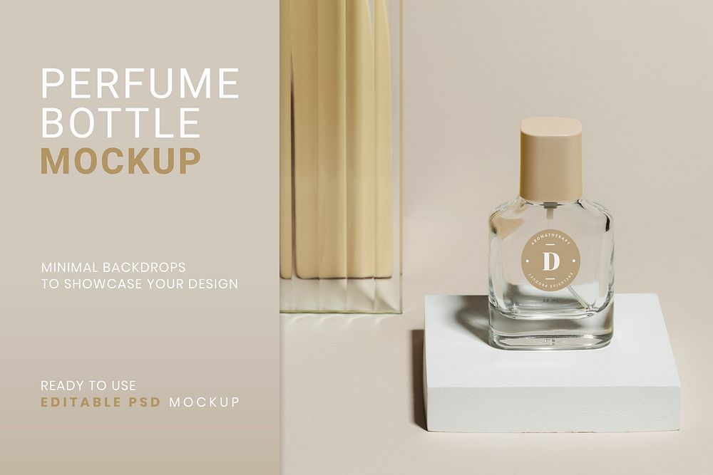 Perfume bottle mockup psd with patterned glass texture product backdrop