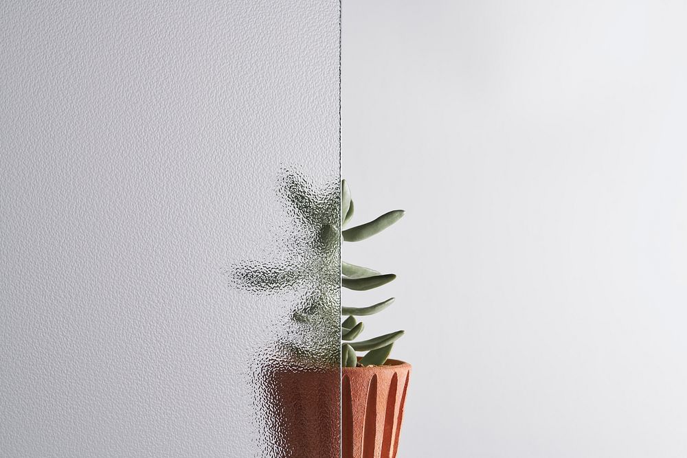 Nature background with leaf behind patterned glass