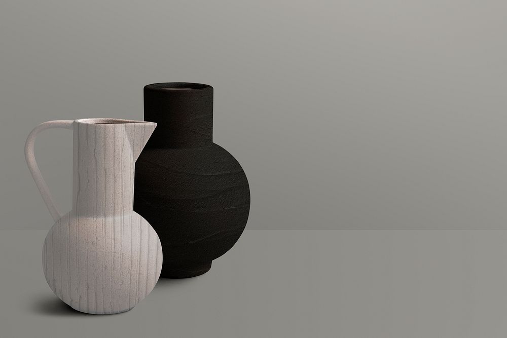 Textured ceramic vases mockup psd