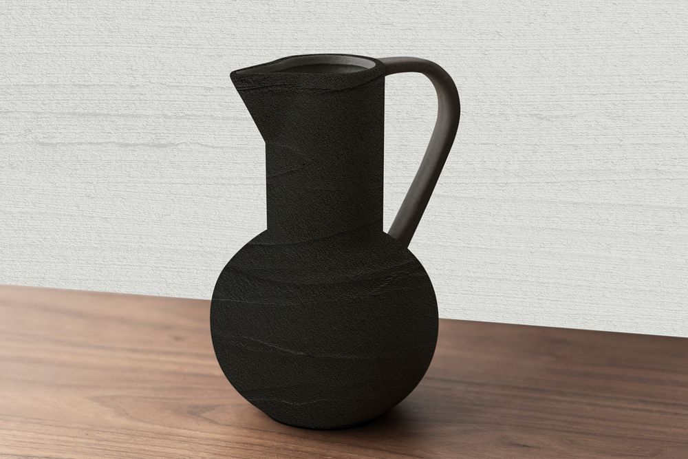 Textured ceramic jug vase mockup psd