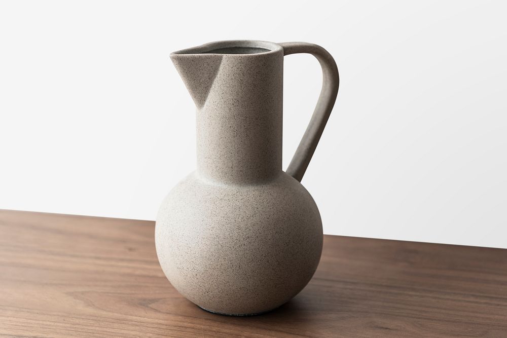 Beige ceramic jug vase mockup psd