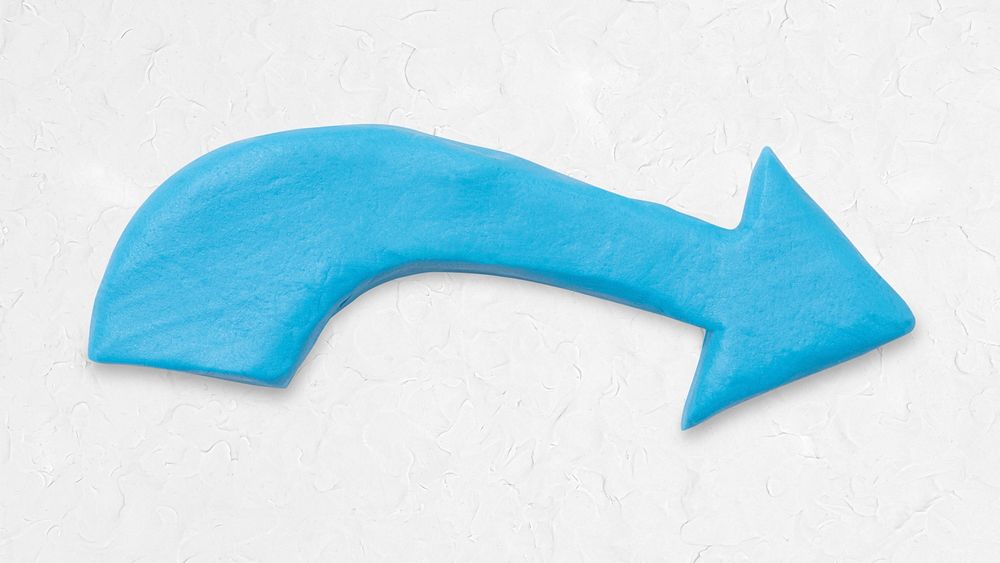 Blue arrow clay texture psd pointing right hand craft graphic for kids