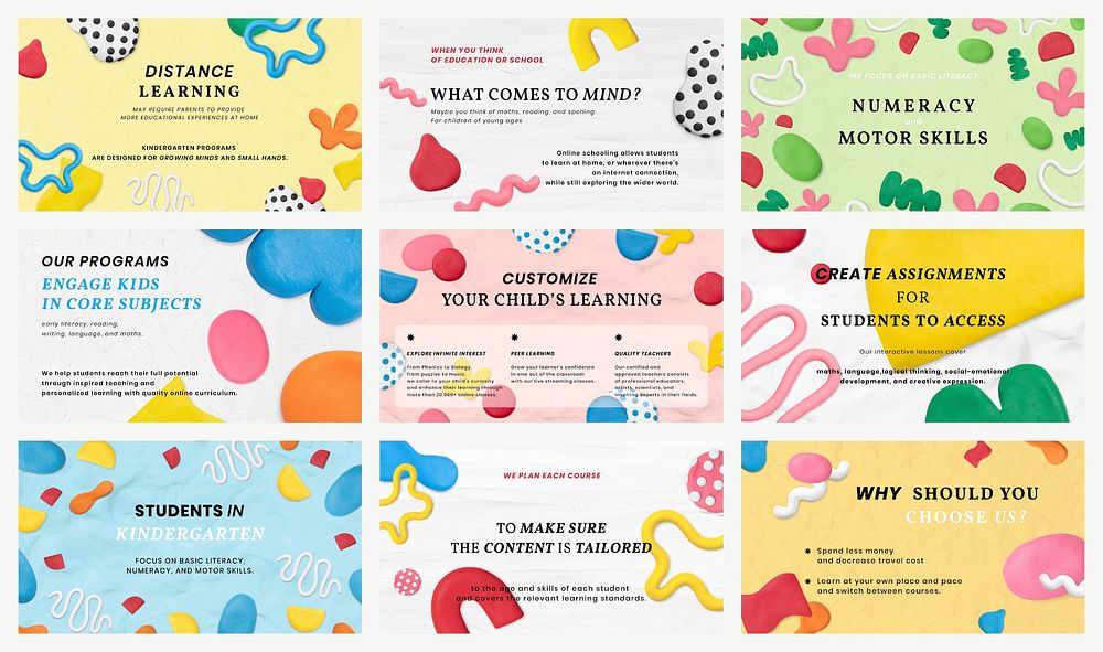 Kid's online class template psd cute plasticine clay patterned ad banner set