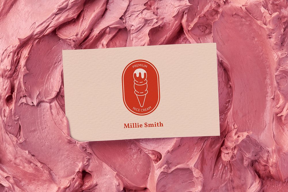 Dessert business card mockup psd on pink frosting texture