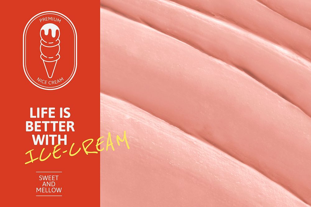 Ice cream template vector with pink frosting texture for blog banner