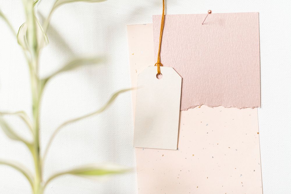 Blank note papers, label tag pinned on white background