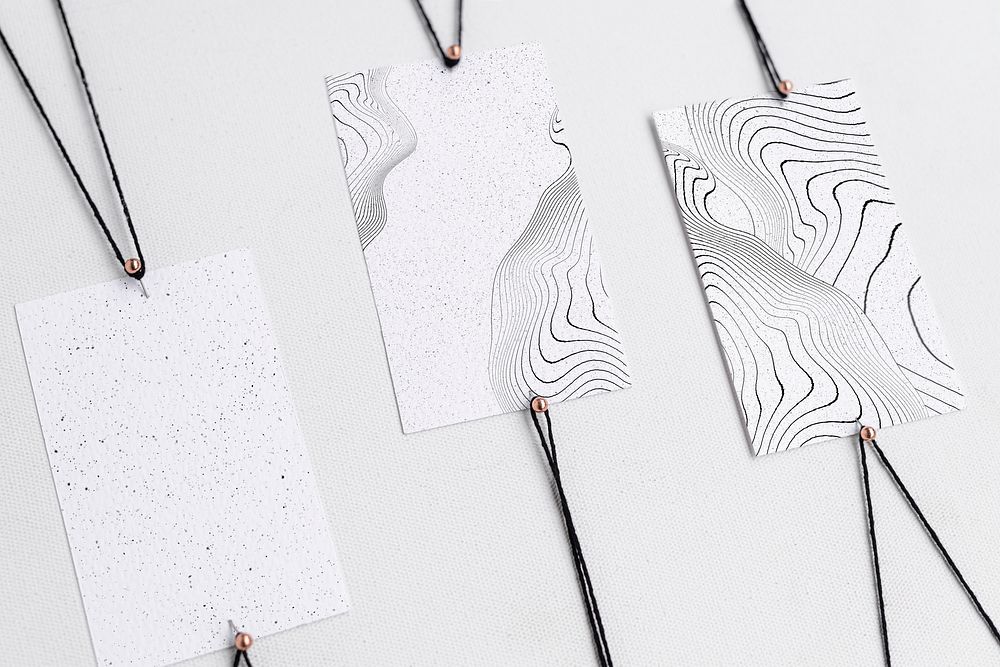 White label tags with strings, abstract pattern